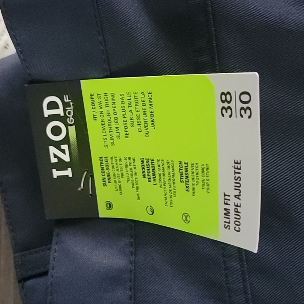 Brand new with tags Izod golf/casual pant. WIst 38 length 30 nay blue